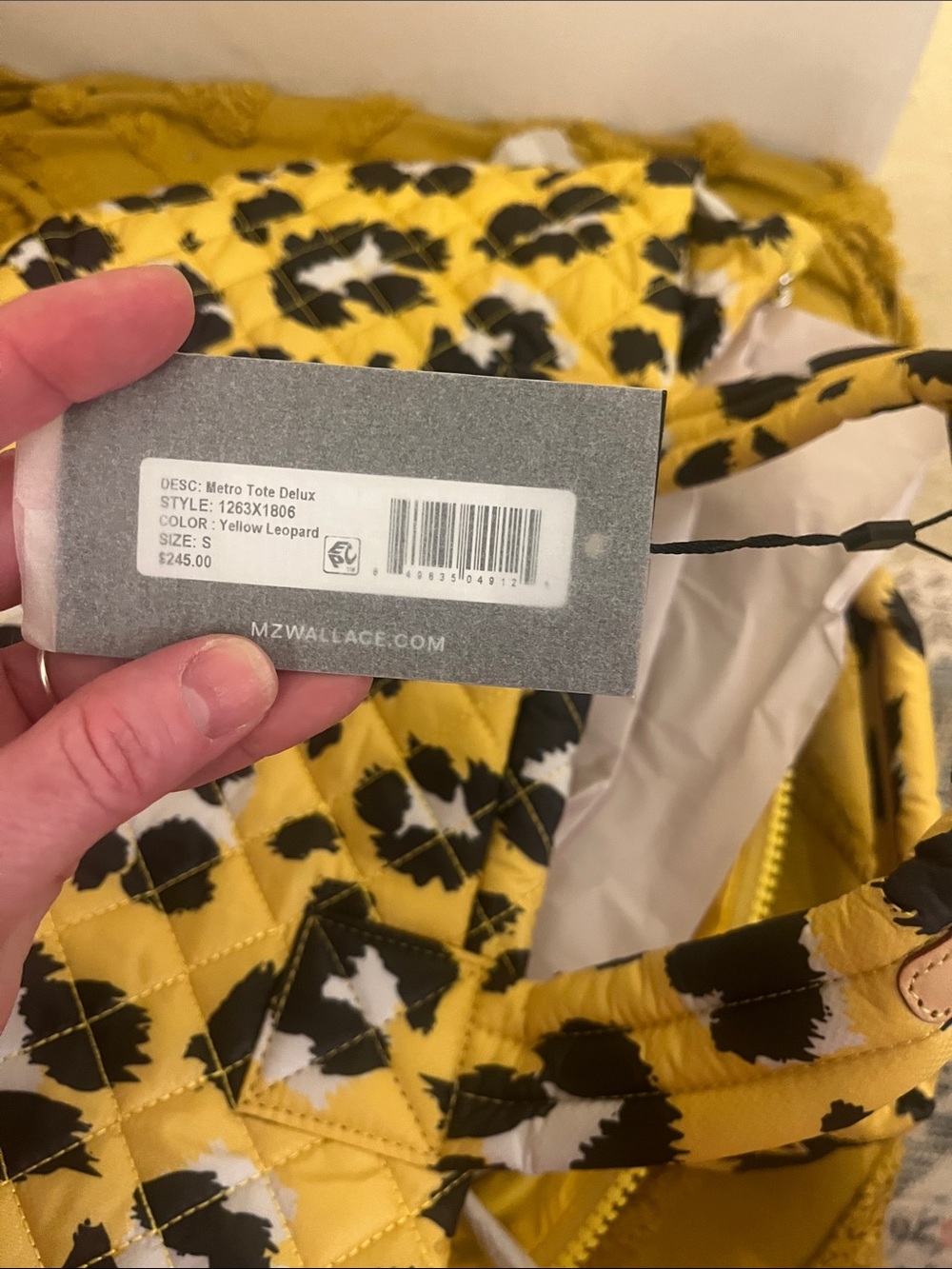 MZ Wallace Yellow Quilted Leopard-Print Tote Bag with Shoulder Strap - Picture 12 of 12